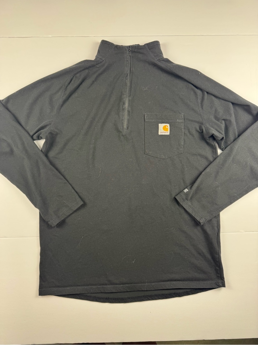 Carhartt Force 1/4 zip Black Pocket Tee with Yellow Logo Patch